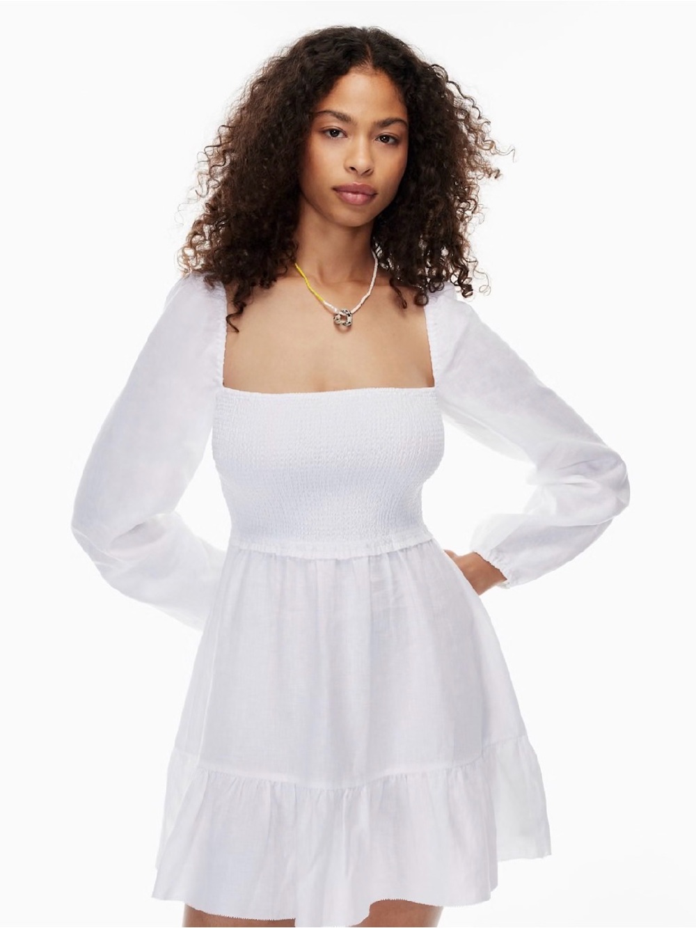 Women’s Aritzia WILDRED 100% Organic Linen White* Smocked Tempest Mini Dress